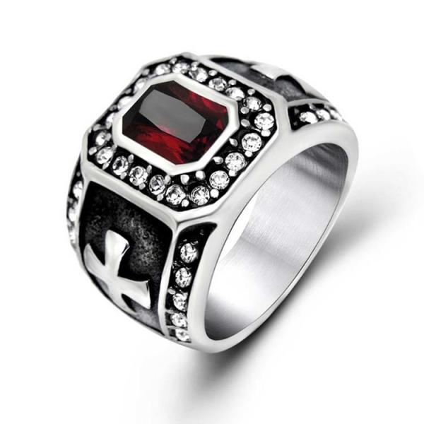 Buy cheap Vintage Inlay Mens Gothic Stainless Steel Band Ring with RED Cubic Zircon (SA566RED) from wholesalers