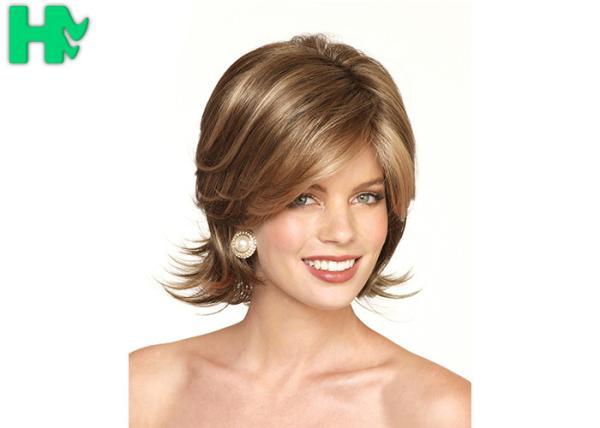 Buy cheap Natural Hair Line Brown Mixed Blonde Heat Safe Synthetic Wigs 10 Inch No Tangle For White Girl from wholesalers