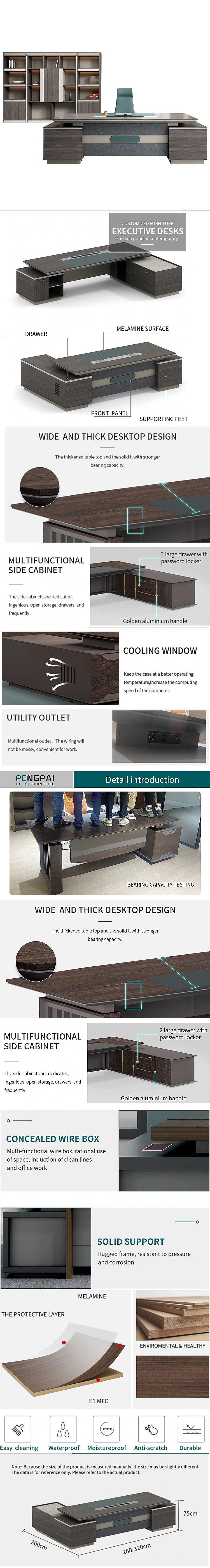 Customized Colors Modern Simple Style L Shape MDF Boss CEO Office Desk with Cabinet