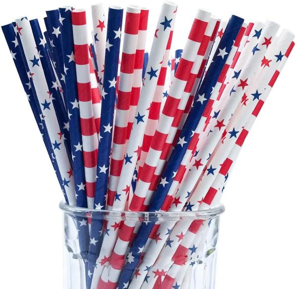 Buy cheap Biodegradable Patriotic Theme Foil Red White And Blue Paper Straws from wholesalers