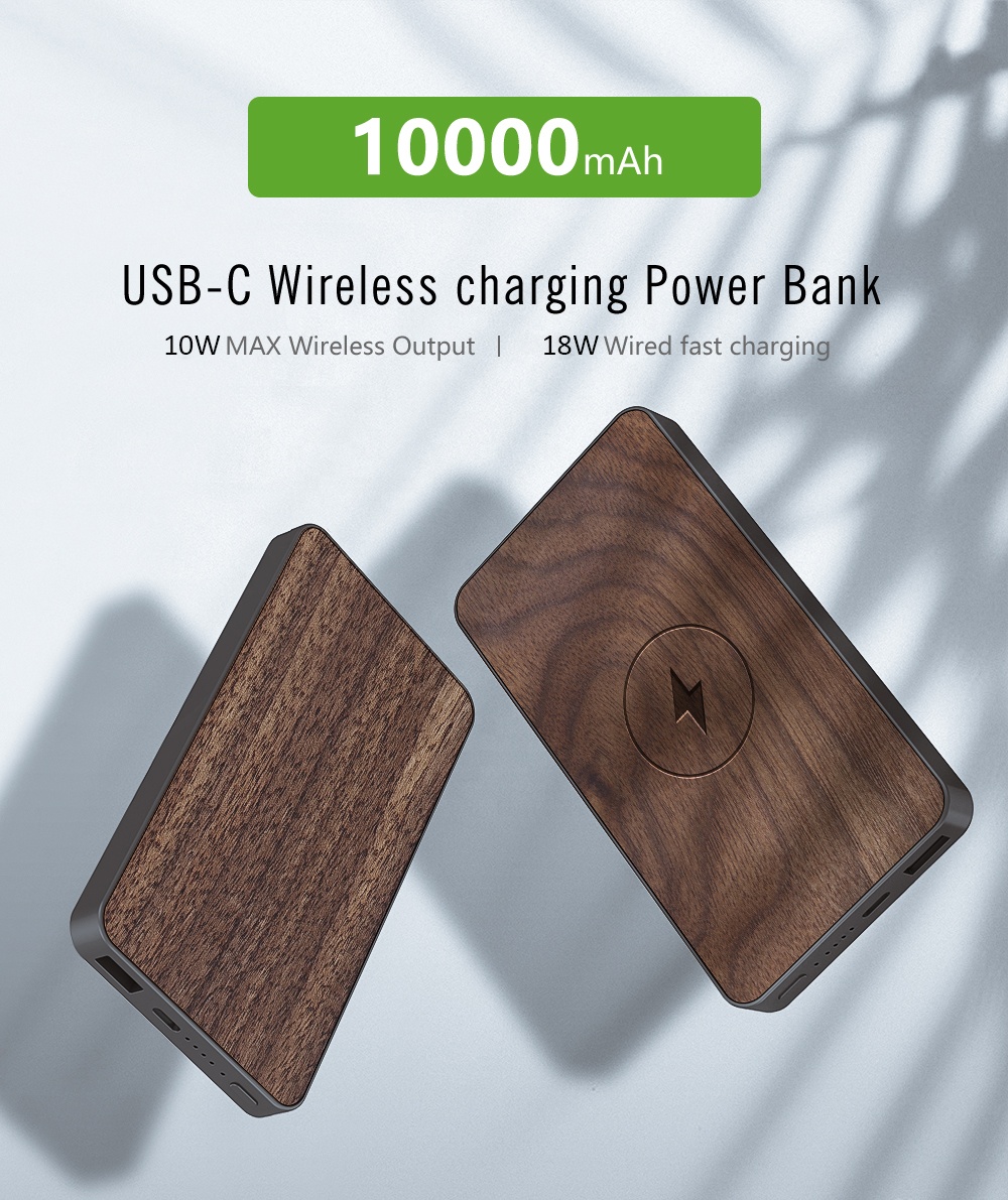 Custom Wood Portable Wireless Power Bank 10W for Christmas Gifts