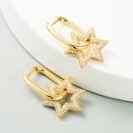 Colorful Diamond Star Pendant Hoop Charm Earrings 18k Gold Plated Zircon