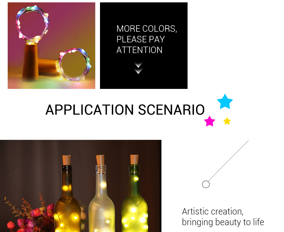 LED Wine Bottle Lights 2M 20LEDs Cork Shape Copper Wire Colorful Mini String Lights For Indoor Outdoor Wedding Christmas
