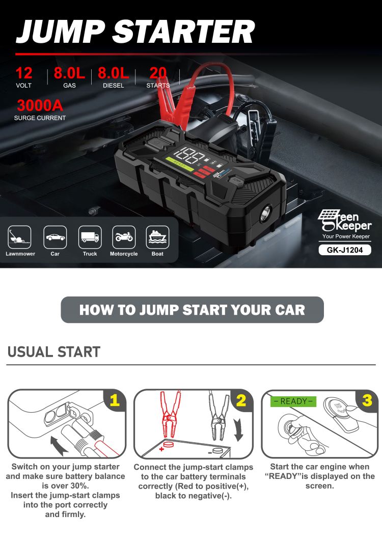 Car Battery Jump Starterr for Battery Jumper Starter Work Temperature -20 60C