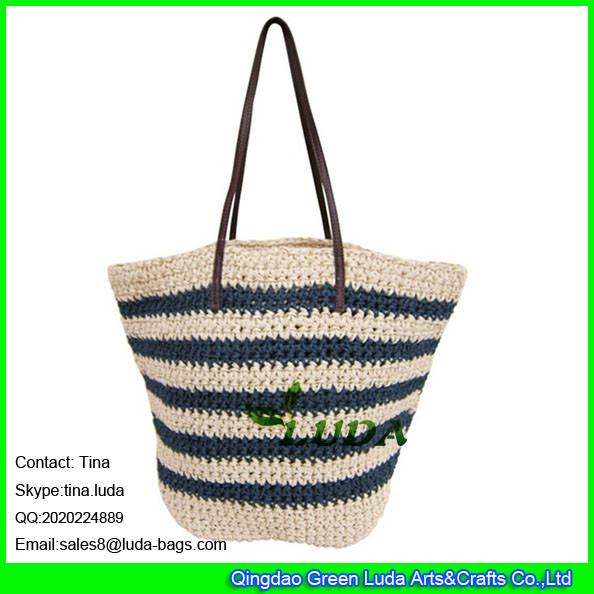Buy cheap LDZS-047 striped beach bags leather shoulder straps paper straw crochet bag from wholesalers