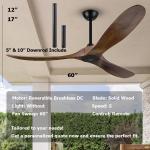 60 Inch Matte Black Ceiling Fan With Dark Walnut , Solid Wood Blade Ceiling Fan