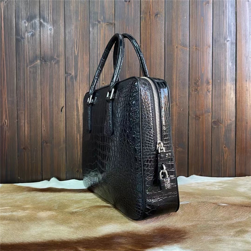 Authentic Crocodile Skin Key Lock Zipper Closure Businessmen Laptop Briefcase Genuine Alligator Leather Male Large Totes