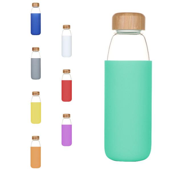 Buy cheap 18oz Dishwasher Safe Round Glass Bottle Bamboo Lid Silicone Sleeve Tough from wholesalers