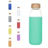 Buy cheap 18oz Dishwasher Safe Round Glass Bottle Bamboo Lid Silicone Sleeve Tough from wholesalers