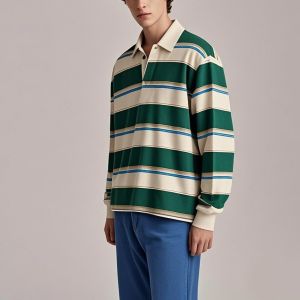 Buy cheap Custom Rugby Jersey Long Sleeve Men Cotton T-Shirt Classic Old School Polo Tee Shirts Printed Striped Rugby Shirt from wholesalers