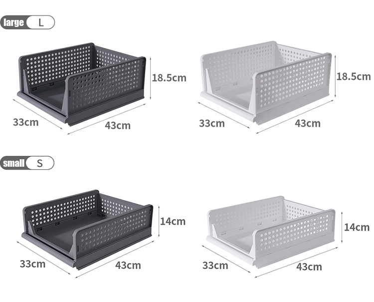 Gray 43x33cm Plastic Storage Boxes For Clothes Stackable Bin Storage