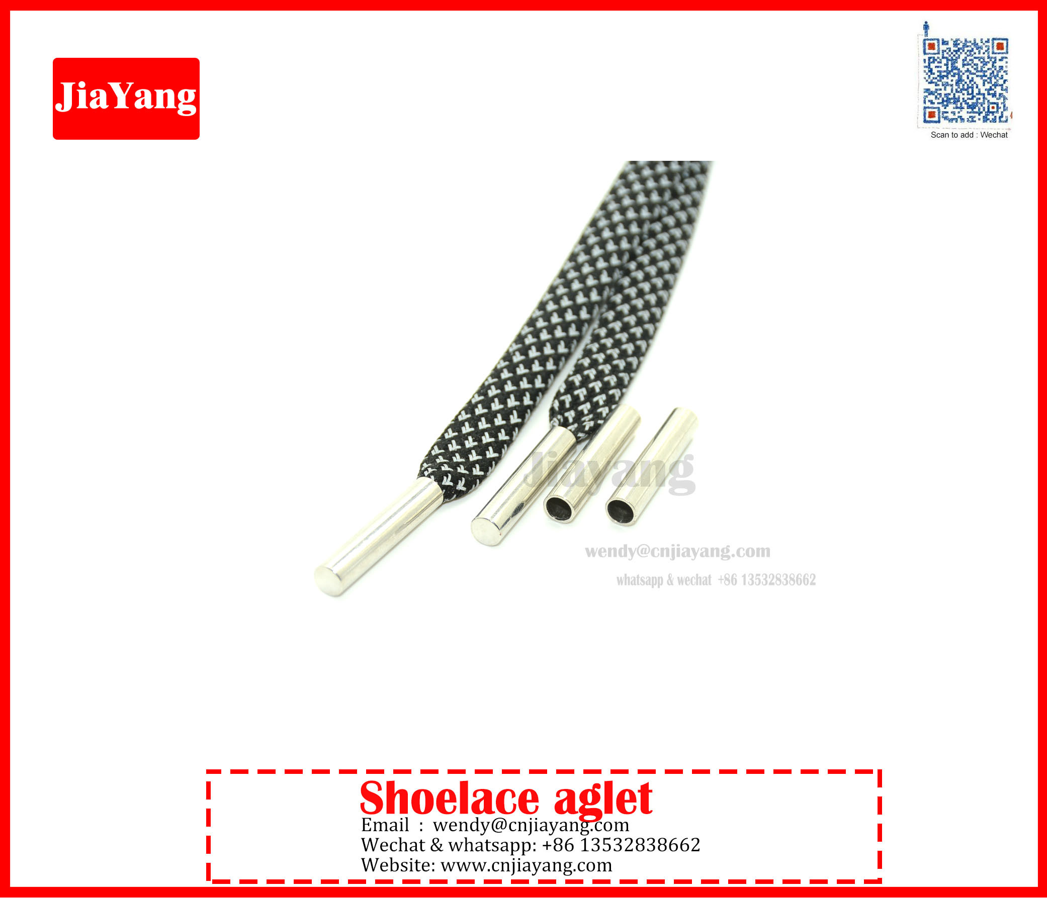 Jiayang nickle black color plated round flat metal aglets tips for shoelaces