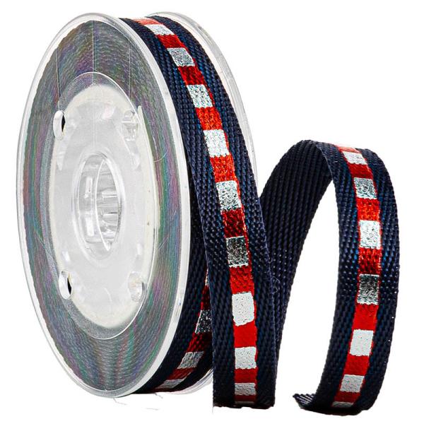 Buy cheap Navy Shinny Gold & Navy Lines 1cm Print Webbing Tape from wholesalers