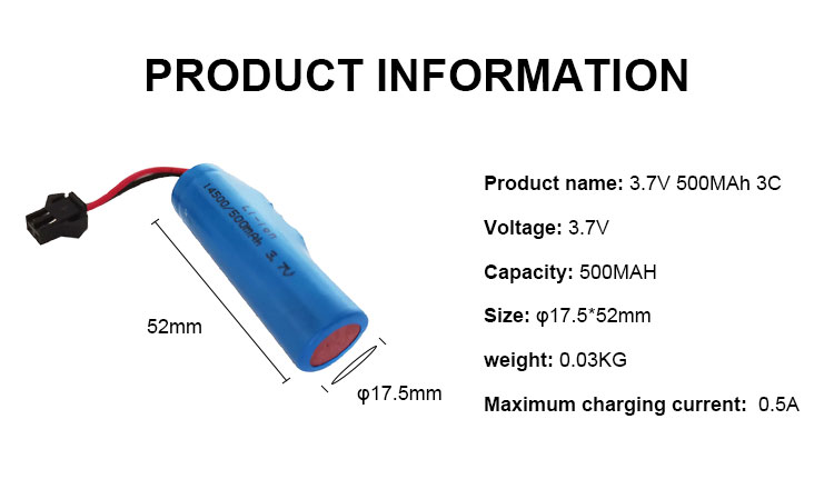 Customized Lithium Ion Battery Pack Promotional Li Ion 3.7v 500mah