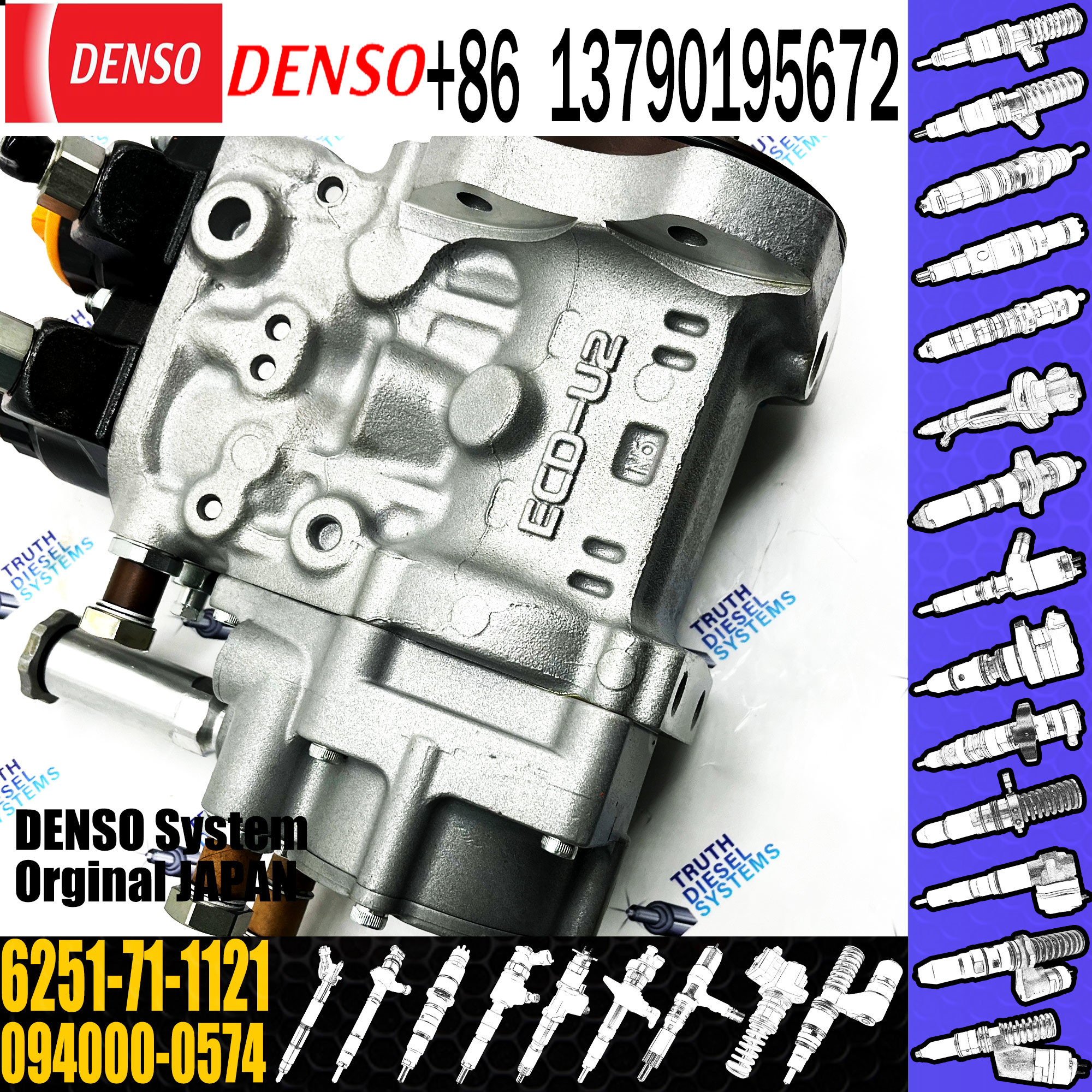 Excavator Parts 6D125 Engine Diesel Fuel Injection Pump 094000-0574 6251-71-1120 6251-71-1121