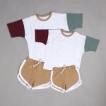 190gsm Patchwork Clothes 100% Cotton Unisex Kids Street Wear Color Matching Drop