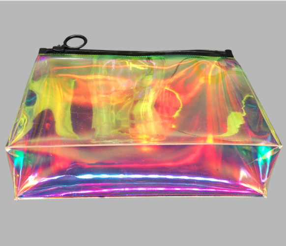 PVC Shining Jewelry / Cosmetic Makeup Bag , PVC Toiletry Bag With Black Ziplock