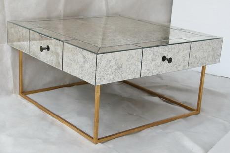 Buy cheap Large Size Square Mirrored Coffee Table Antique Gold Leaves Finish from wholesalers