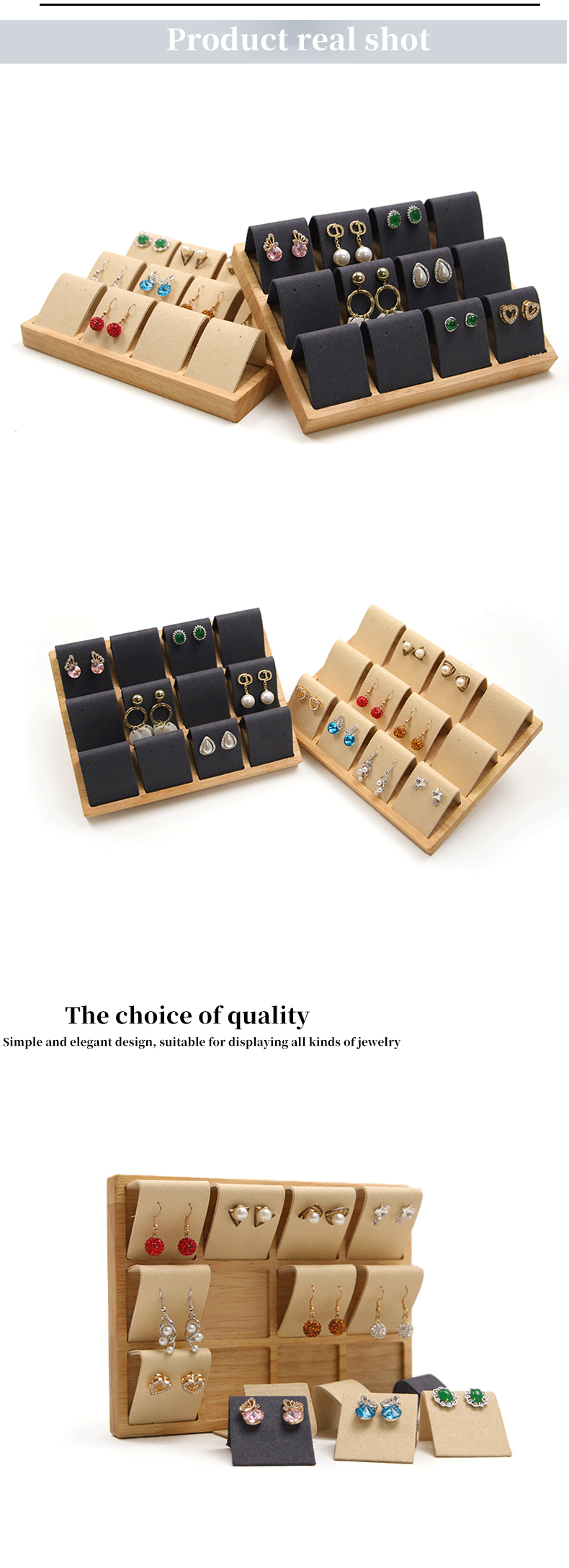 Soft Velvet Cover Wooden Jewelry Storage Display Tray Stand for Ear Studs Drops