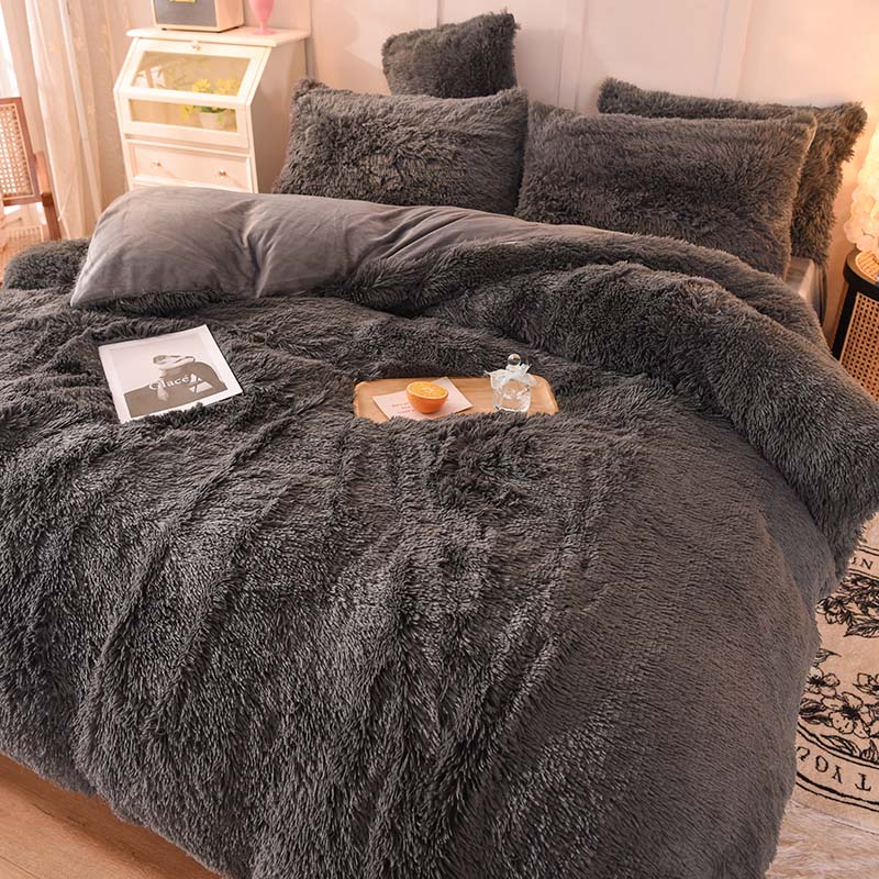 All-groups Rainbow Color Fur Velvet Fluffy Plush Soft Bedding Sheet Set for Kids Girl