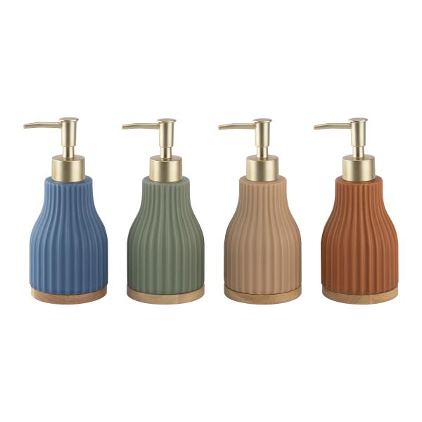 Buy cheap Round Bath Soap Dispenser Ceramic Lotion Dispenser Vertical Stripe With Wood Base from wholesalers