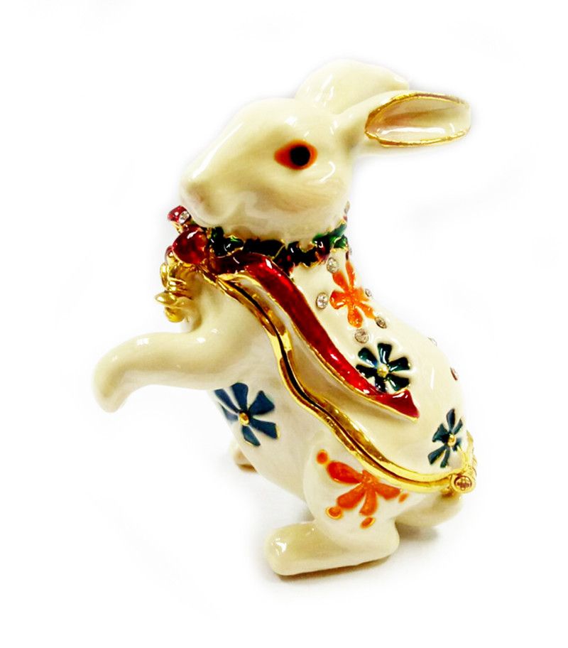 Easter Rabbit Bejeweled Trinket Box Rabbit Jewelry Trinket Box Necklace Ring Holder Easter Easter Bunny Trinket Box