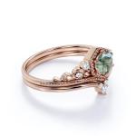 Buy cheap Filigree Chevron Tiara 0.6 carat Round Cut Moss Green Agate and CZ Wedding Ring Set in Rose Gold from wholesalers