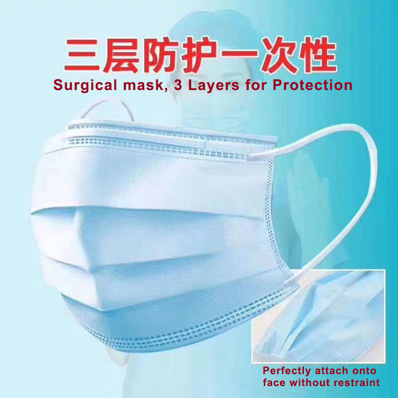 Blue 3ply Wearing Medical Mask Ce Premium 50pcs Per Box Packaging