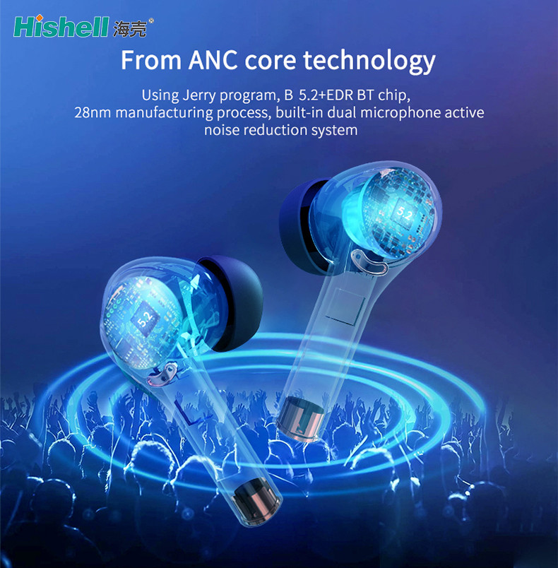 ANC ENC LED Display Buds Bluetooth Earphones IPX5 Wireless 500mAh J5