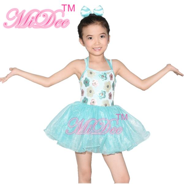Quality Floral Kids Dance Clothes Halter Neck Sequin Dress Tulle Tutu Skirt Attached for sale