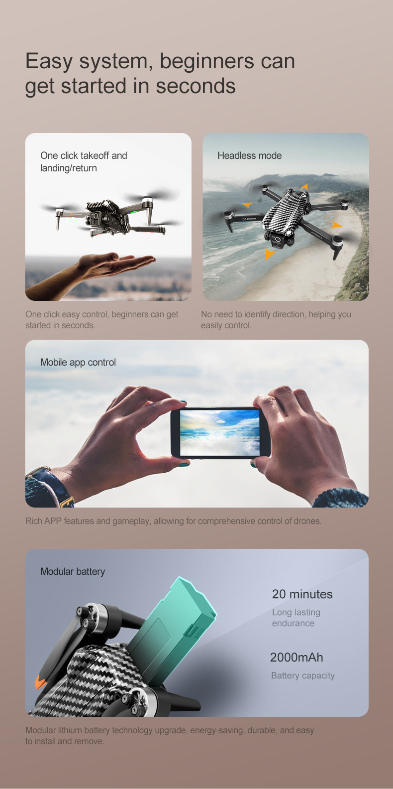 Beginner Operator Skill Level Portable RC Drone with Obstacle Avoidance and Triple Camera D3 Pro 4k Brushless Motor