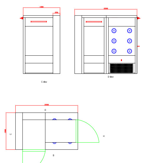 L Type Cleanroom Air Cleaning Equipment Air Shower 90 Degree Corner Doors