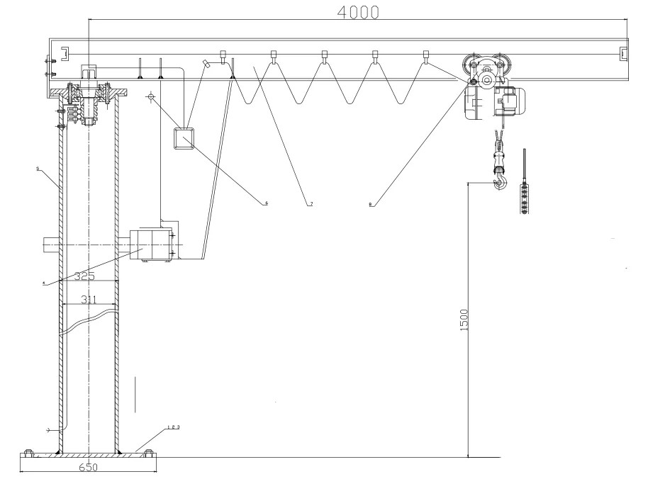 Column Or Pillar Swing Lever Electric Jib Crane 360 Degrees Q235