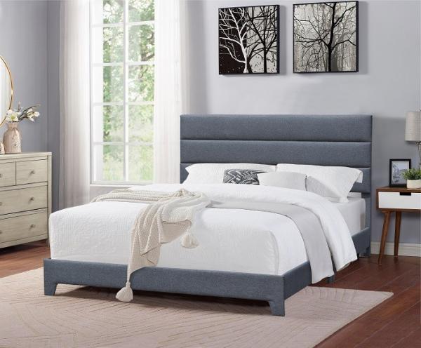 Buy cheap Grey Upholstered Bed Manufacturer Full Size Linen High Headboard from wholesalers