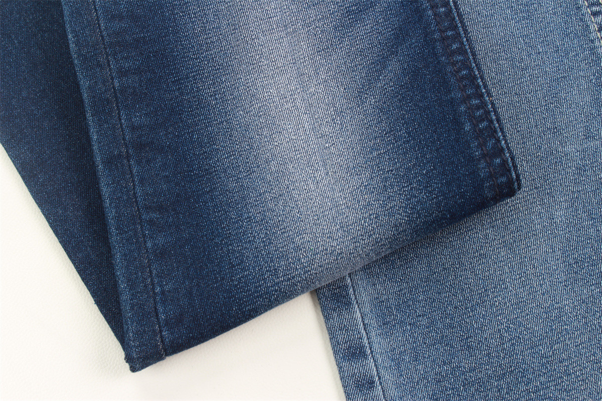 9.2oz Cotton Polyester Spandex Denim Fabric Recycled Yarn Dark Blue Sanforizing