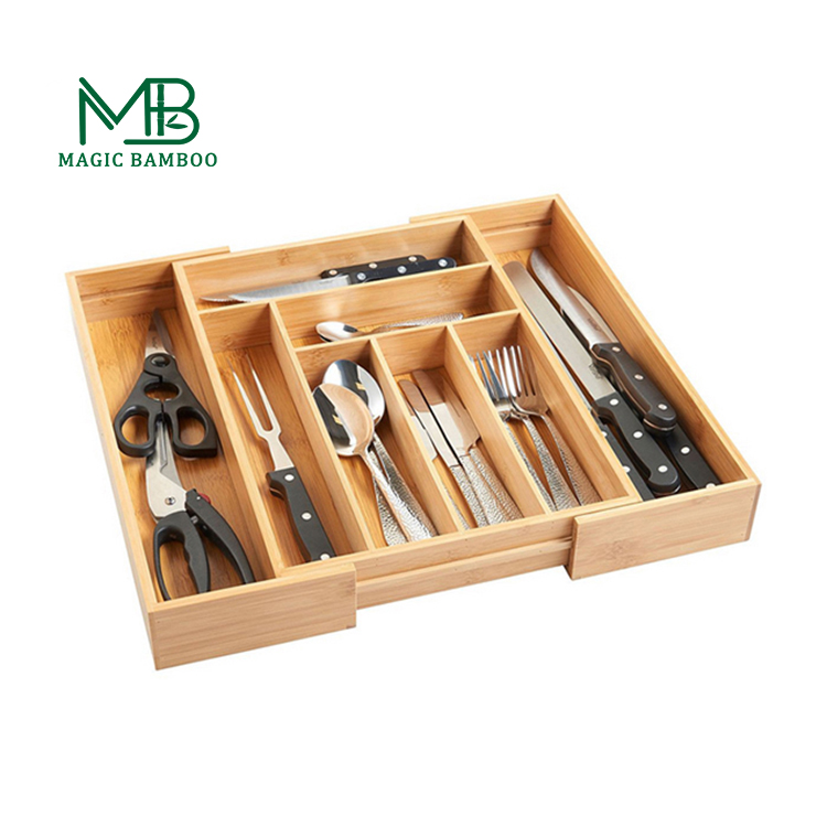Other Home Storage Organization 8 Compartment Adjustable Bamboo Cutlery Serving Tray