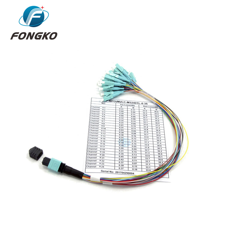 24F MTP To LC OM3 Breakout Pigtail Patch Cord Fanout Cable 0.35m