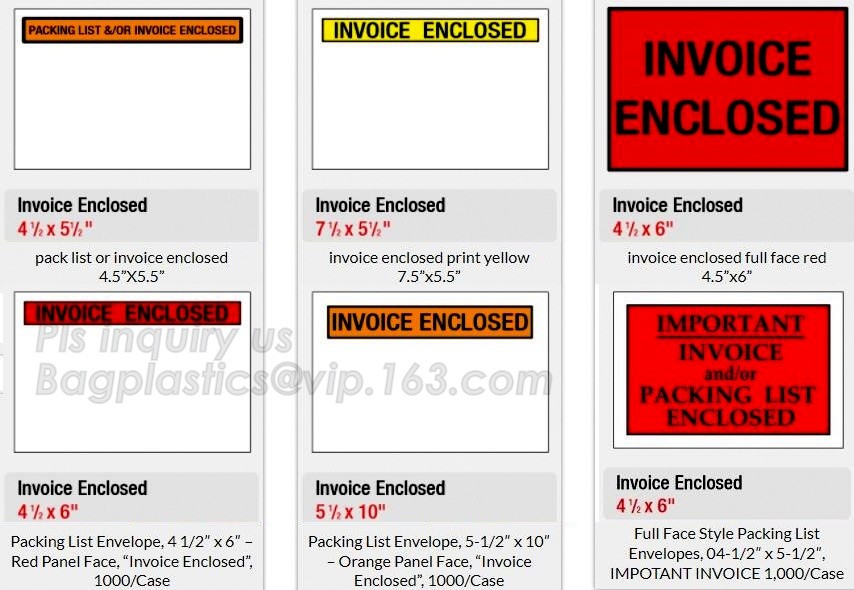 TNT DHL shipping packing list document envelopes, packing list padded envelope, tamper proof express use plastic packing