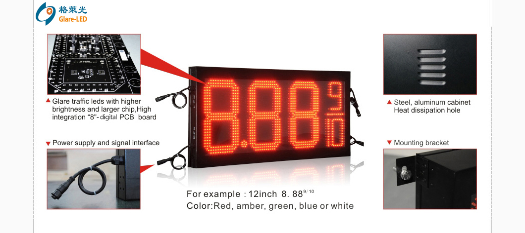 LED Gas Station Signs Fuel Station Pylon Sign 7 Segment LED Board Gas Light Display