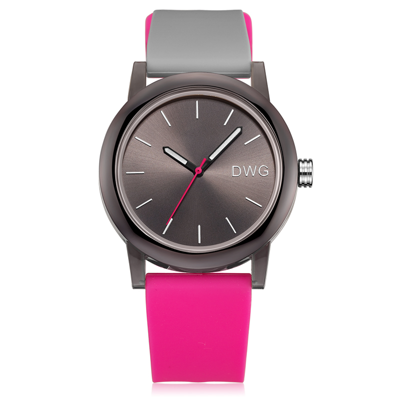 Pink Color Silicone Bracelet Watch Waterproof With Auto Date And Mineral Glass