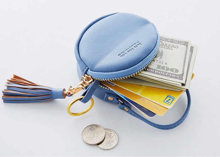 Small Round Pu Leather Bag Fashion Hand Take Change Card Package With Tassel