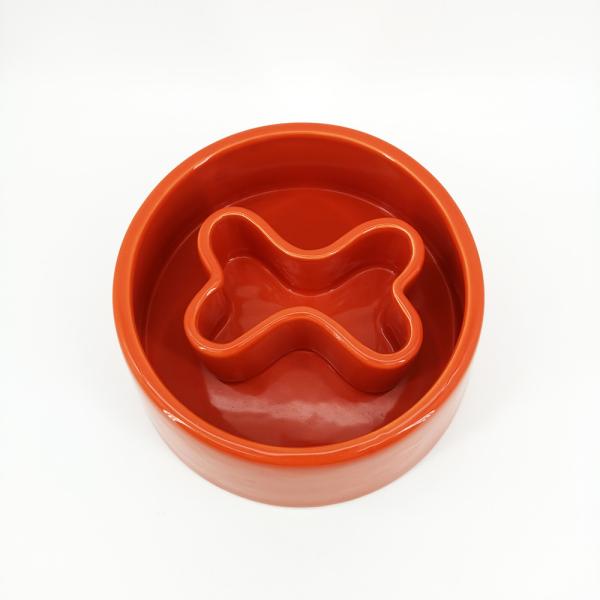 Colorful Ceramic Pet Bowl , Rounded Ceramic Dog Slow Feeder For Food Water