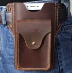 Men'S Cowhide Leather Mobile Phone Belt Pouch 16.9x3.5x15.9cm