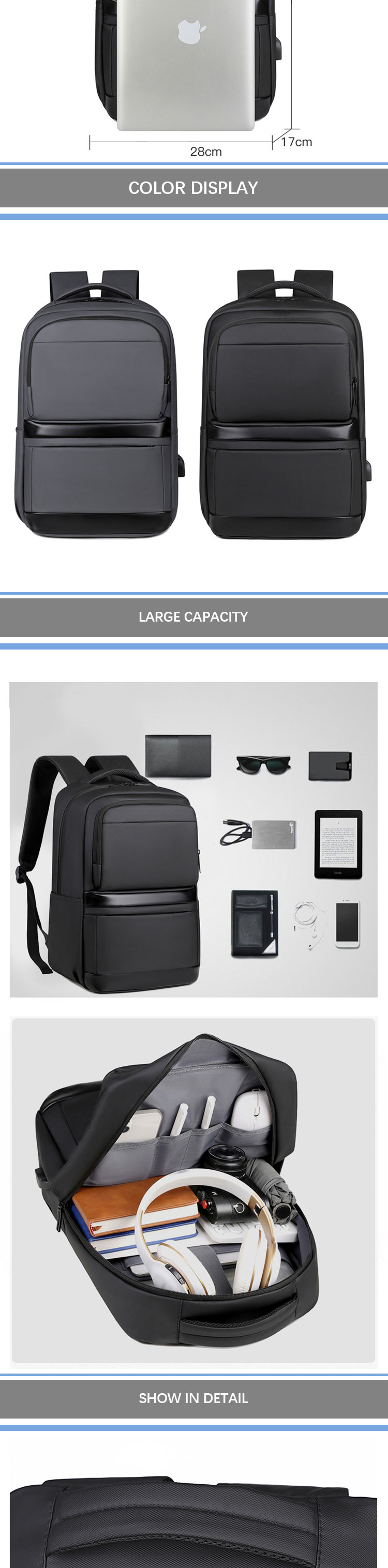Waterproof Oxford Business Work Laptop Backpack Anti Theft USB Charging Custom Logo