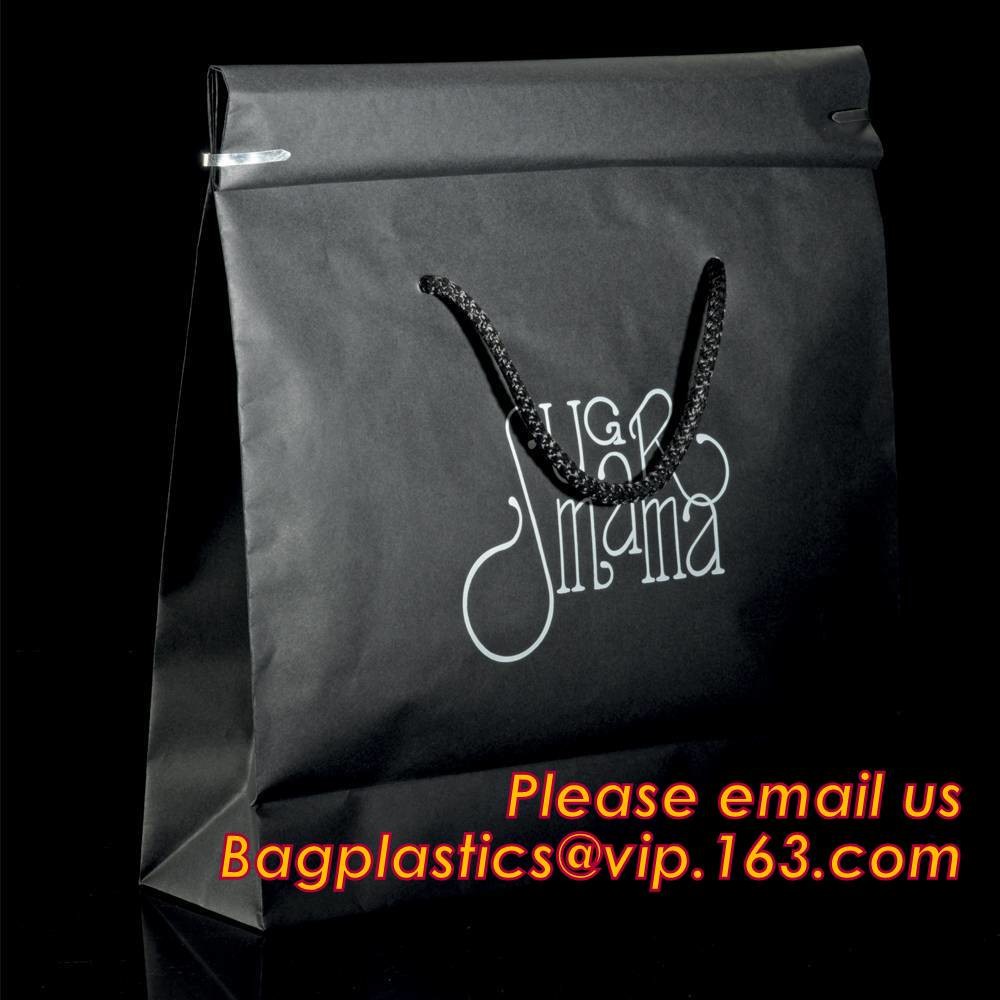 High-End Luxury Unprinted Cardboard Shopping Black Paper Carrier Bag with Rope Handle,Glossy cardboard luxury paper garm