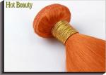Customized Orange Silk Straight Virgin Human Hair Extensions Double Stitch Weft