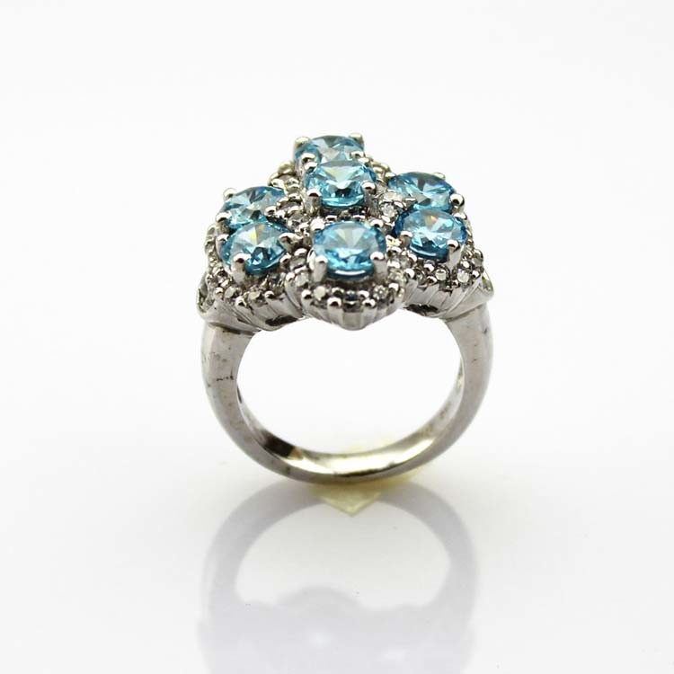 Fashion Jewelry Larger 925 Silver Ring with Created Blue Cubic Zircon Ring(FR009)