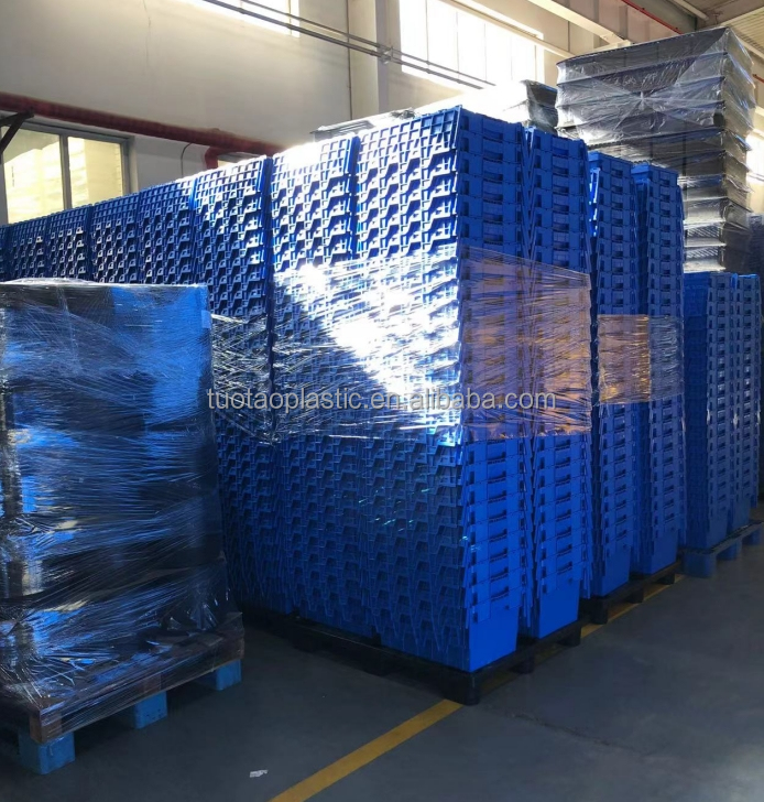 600x400x260mm Heavy Plastic Stackable Turnover Crate with Lid Custom Logo Printing