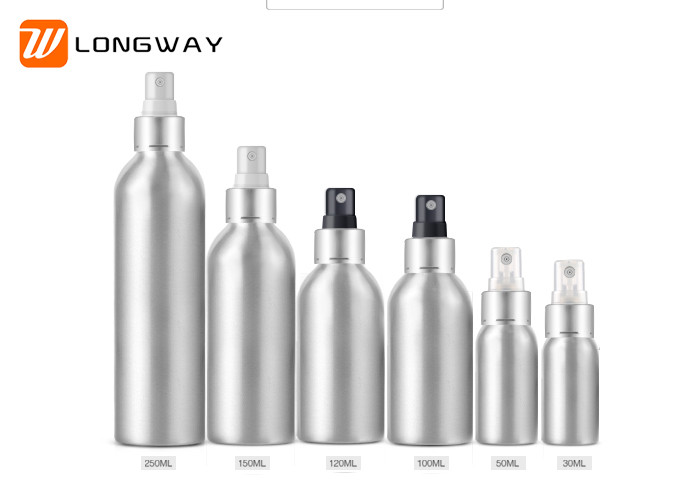 Matte Silver Aluminum Empty Fine Mist Spray Bottles Refillable Anti Fall 30ml - 250ml