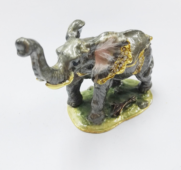 Handmade Pewter metal Trinket Box rhinestone enamel Elephant Decorative jewelry Box